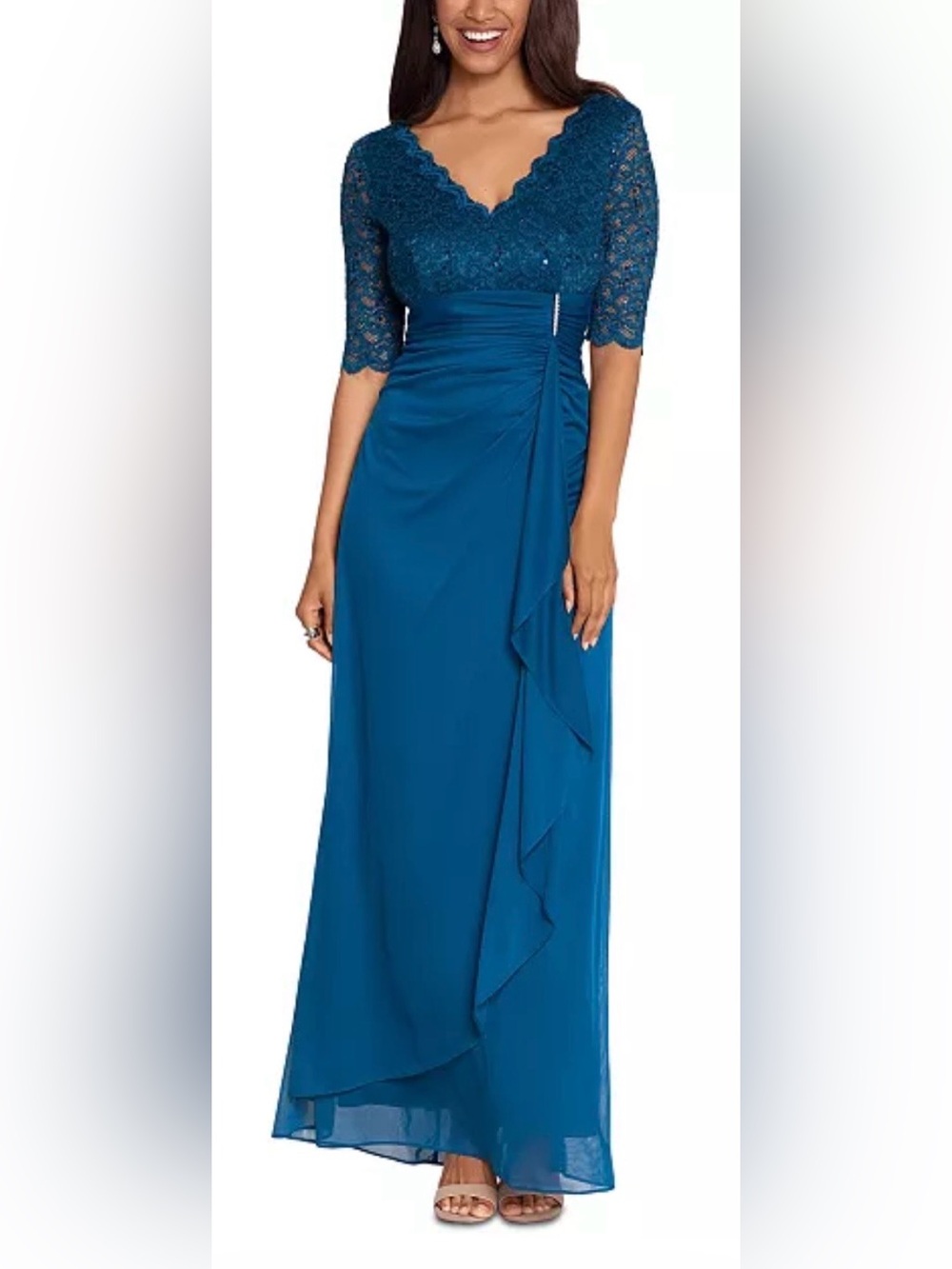 NWT Betsy & Adam Petite V-Neck Lace Bodice Gown